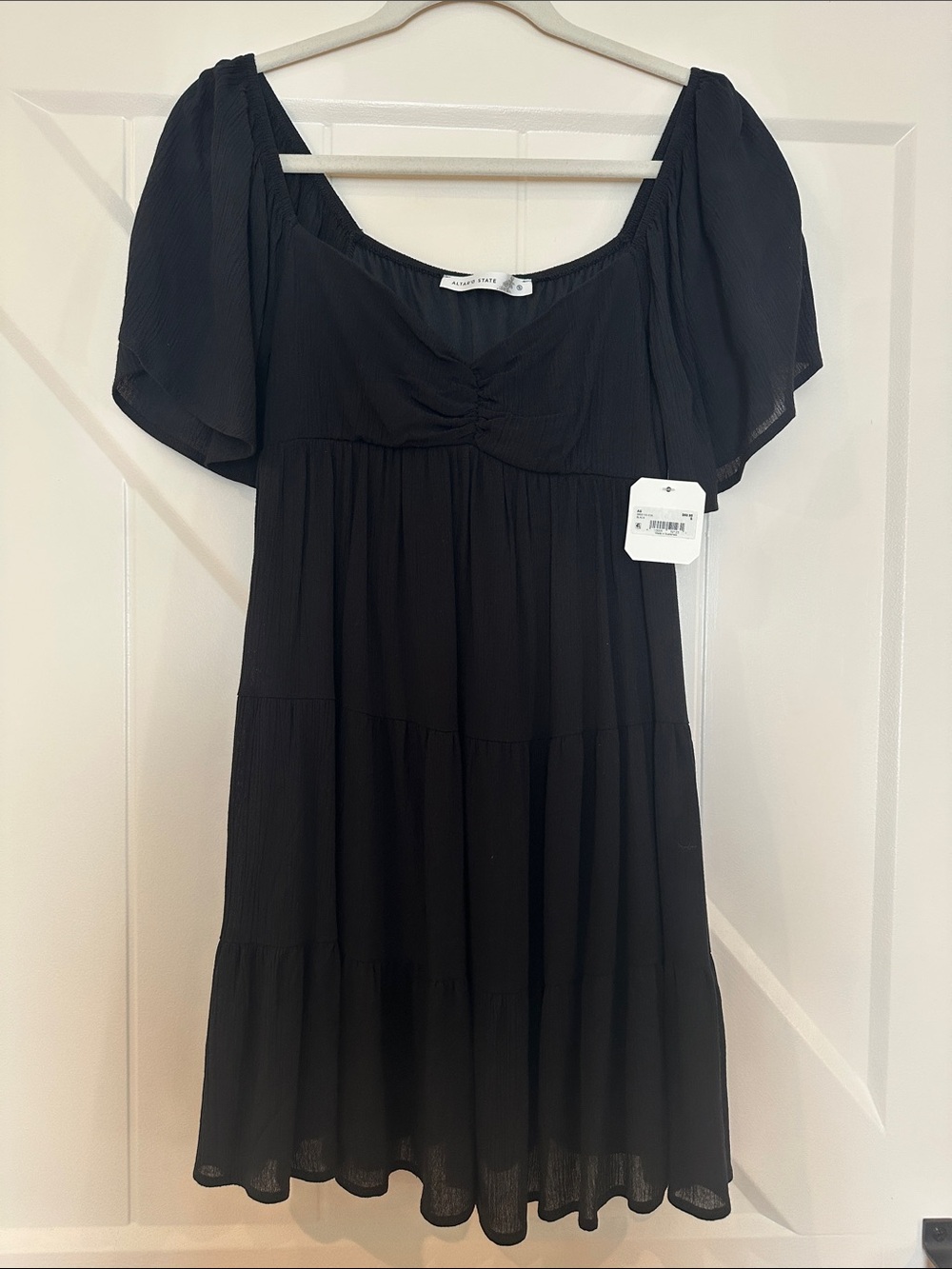 Altar'd State Black Puff-Sleeve Tiered Mini Dress